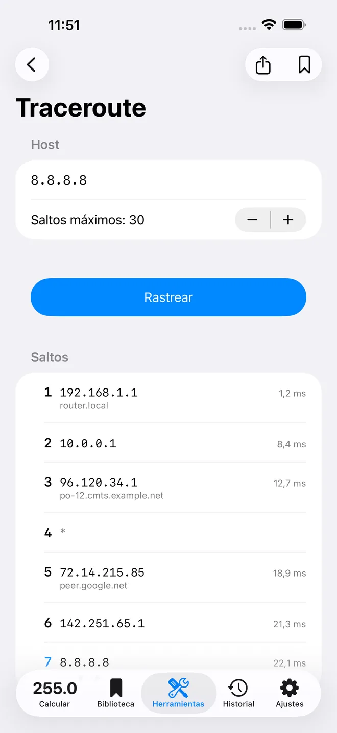 Traceroute en iPhone