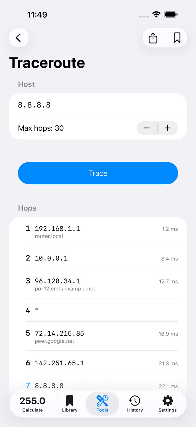 Traceroute on iPhone